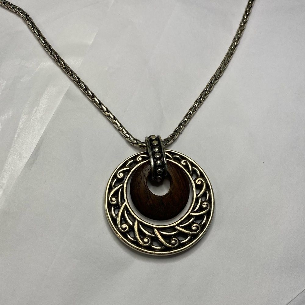 BRIGHTON retired KATU COLLECTION Double Circle Pendant Necklace with Wood Center